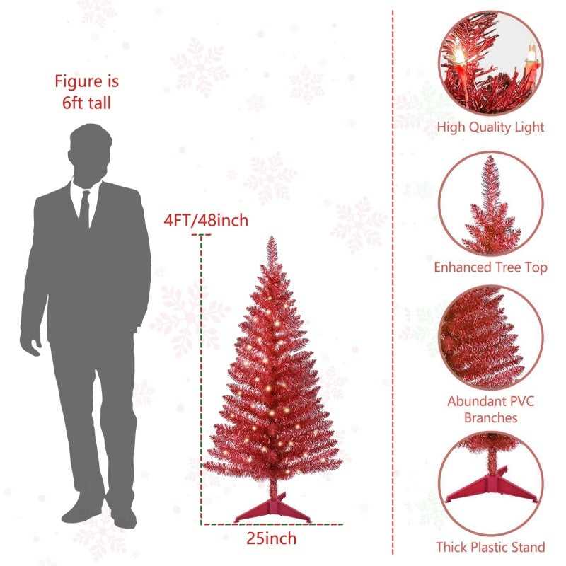 4 Ft Red Artificial Christmas Tree With 50 Lights And 112 Branch Tips.
