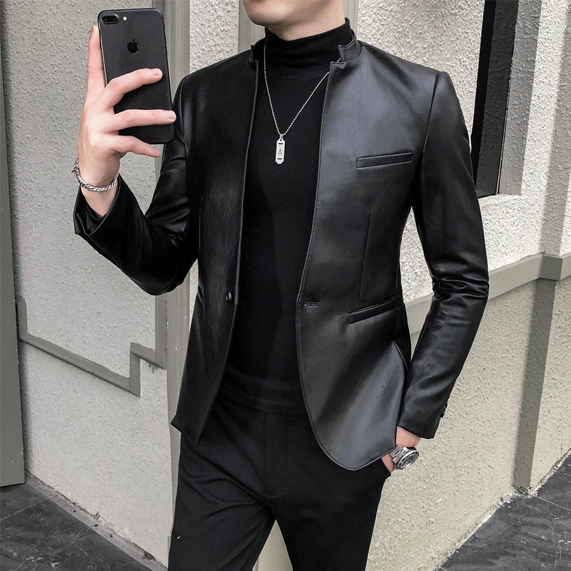 Men's PU Leather Vintage Modern Slim Elegant Button Coat