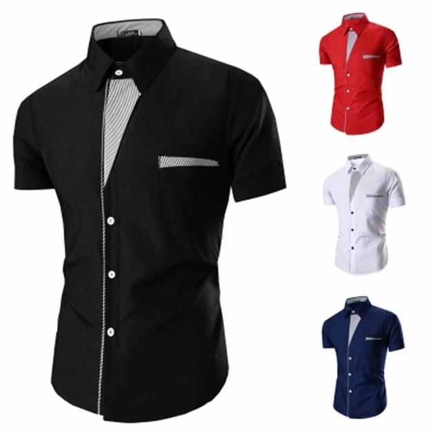 Men Short Sleeve Button Shirt | Black, Navy, Red And White