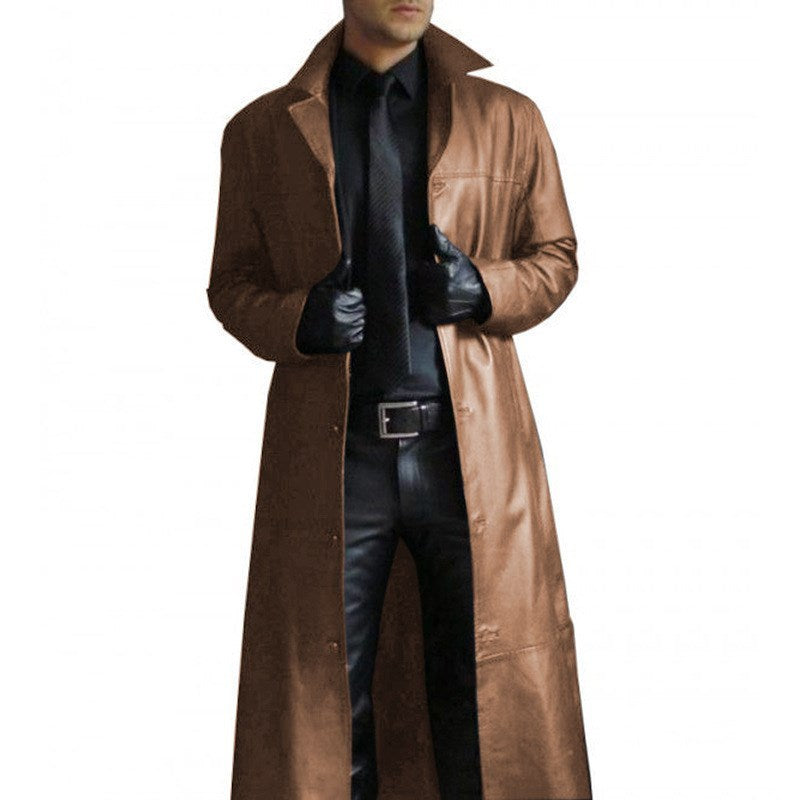Chaqueta de cuero larga con solapas ajustadas para hombre | Para invierno