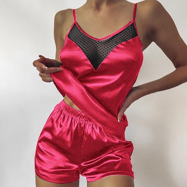 Satin Pajamas | Tops And Shorts Women's Silk Pajamas Solid Color