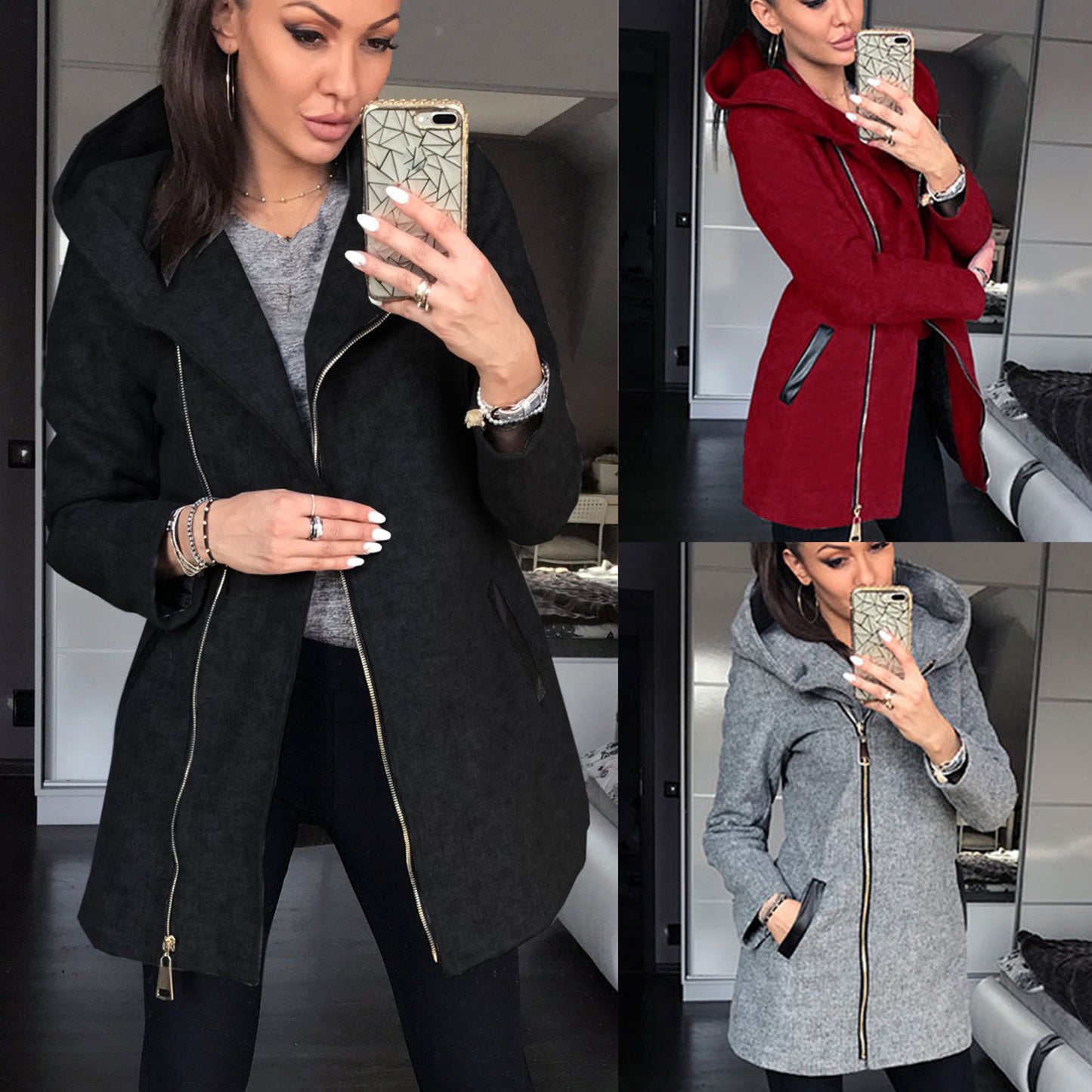 Women's Fashion Side Zipper Fleece Coat | Plus Hooded Blazer For Ladies