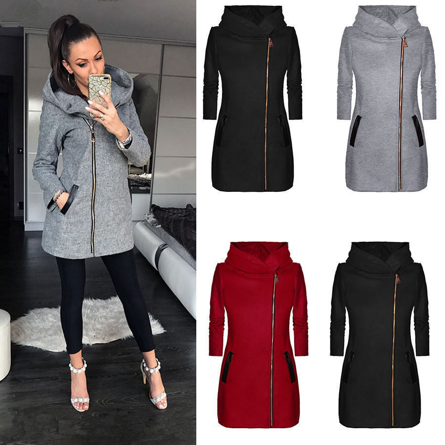 Women's Fashion Side Zipper Fleece Coat | Plus Hooded Blazer For Ladies