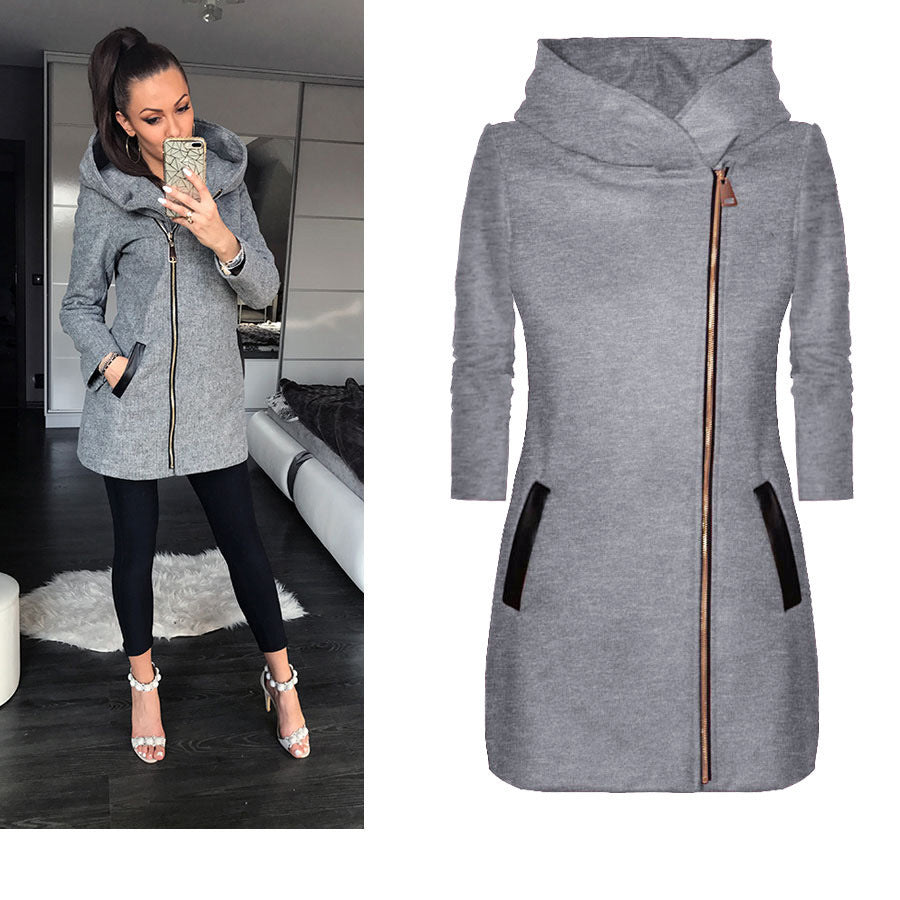 Women's Fashion Side Zipper Fleece Coat | Plus Hooded Blazer For Ladies