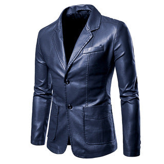 Men's Brown Slim Lapel All-match PU Small Suit Men's Lapel Leather Suit Leather Jacket