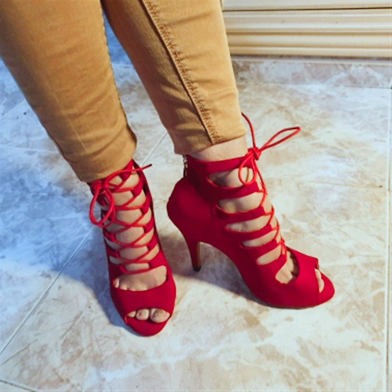 Ladies Mid-High-Heel Soft-Soled Comfortable Dancing Red Shoes