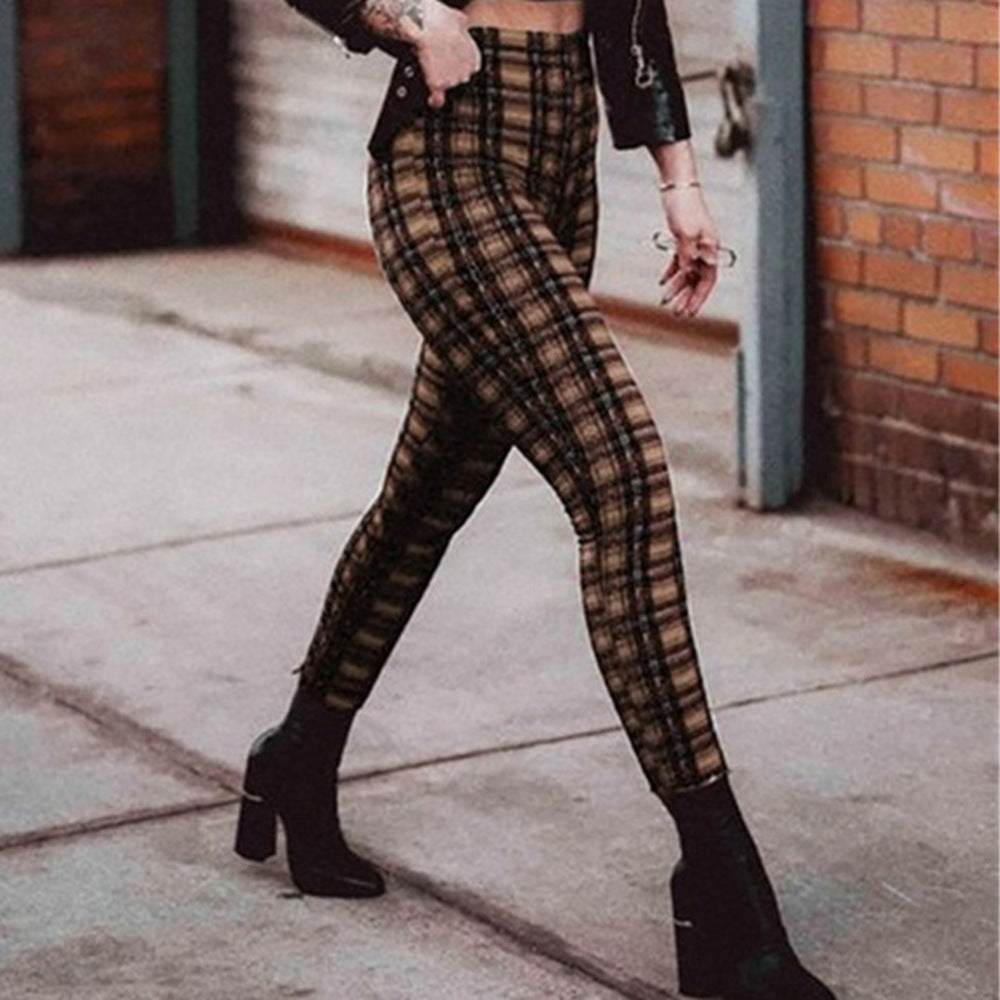 Women's Plaid Leggings Pants | Straight Type Pants