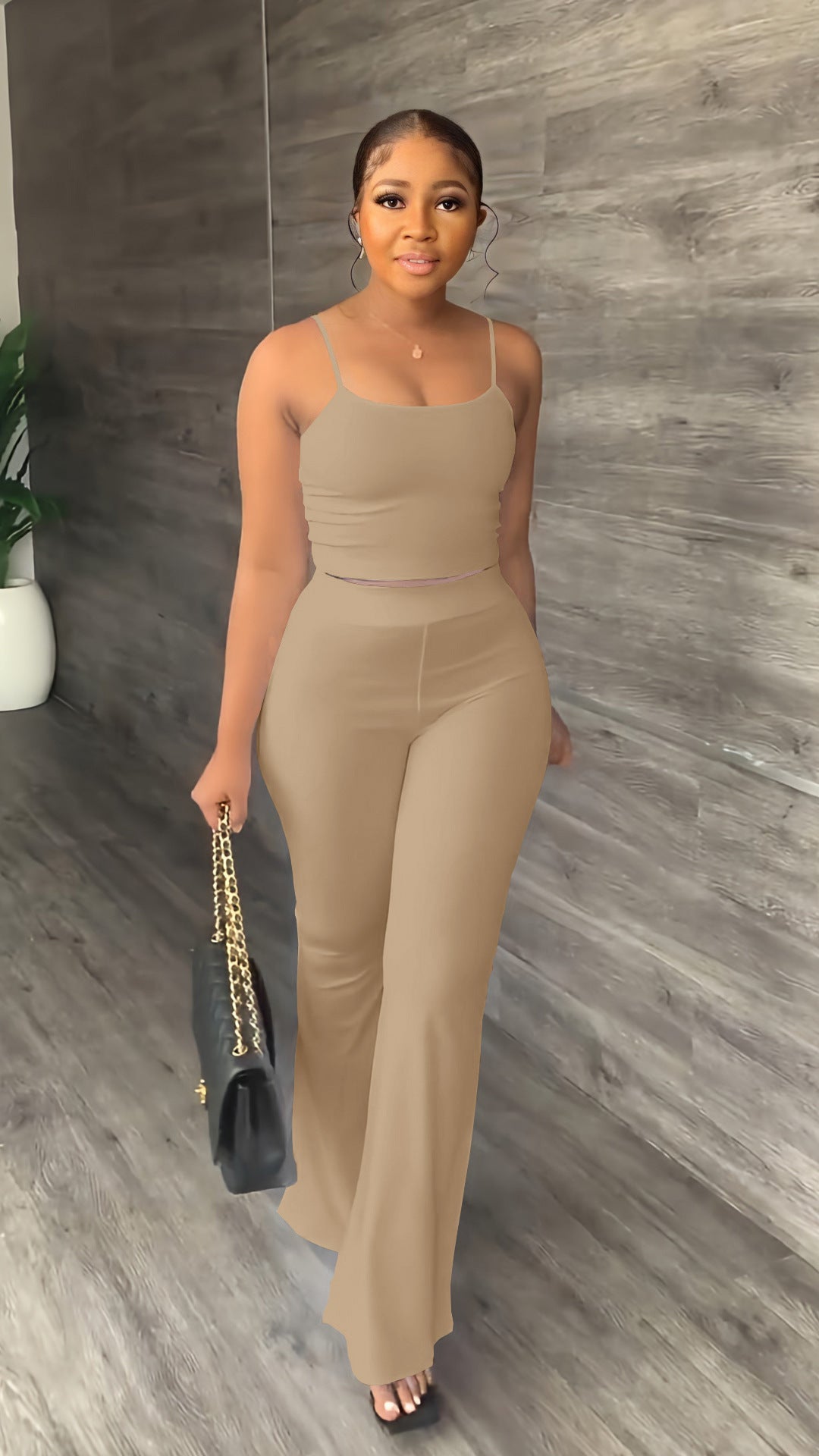 Women's Elegant Solid Color Sling Bell-bottom Pants Simple