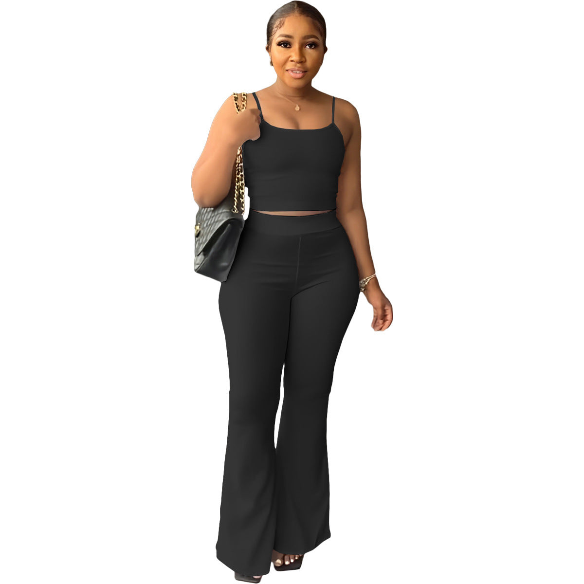 Women's Elegant Solid Color Sling Bell-bottom Pants Simple