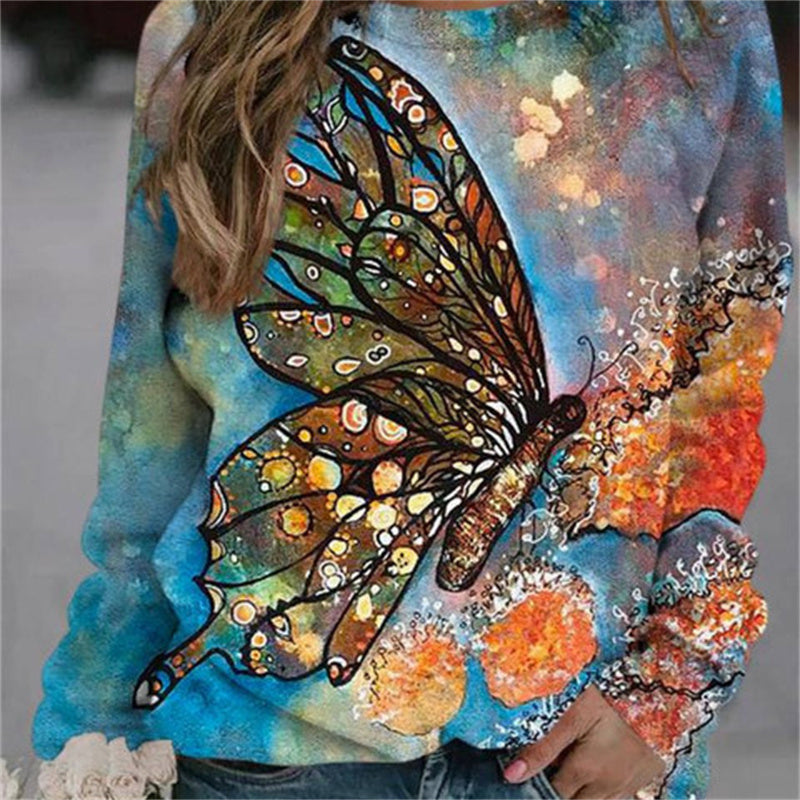Women's Fashion Casual Print Round Neck Sweater