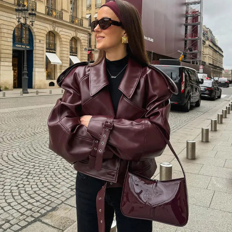 Chic Coat For Women | Leather Jacket Fashion Cropped Tops Streetwear For A Notable Presence In The City