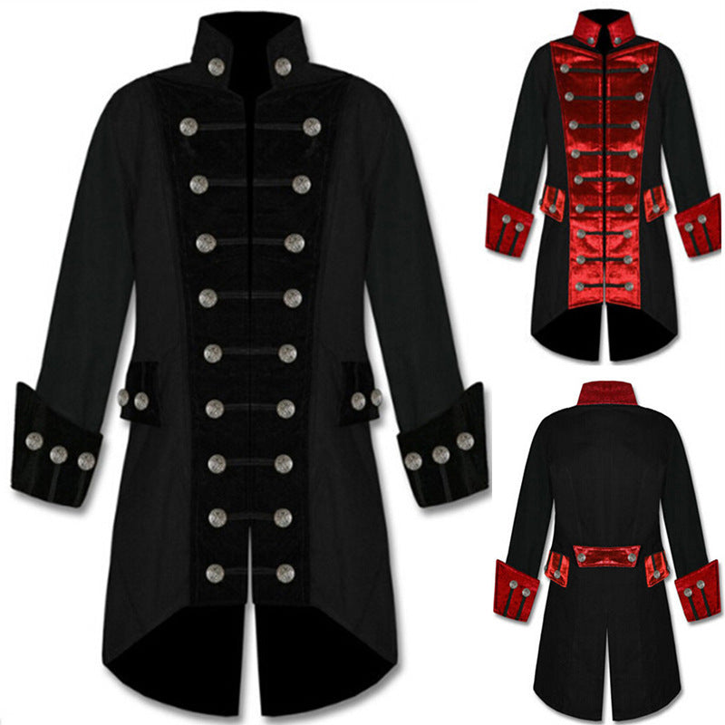 Men's colorful, vintage steampunk coat. Red and black.