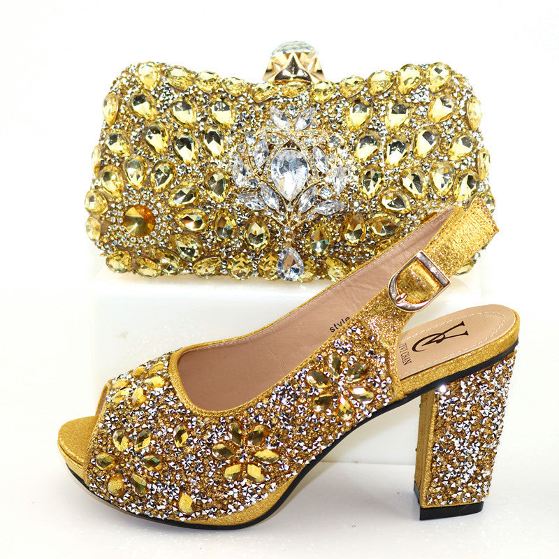 Women's Formal Heel Sandals For Night Club | Bag With Rhinestone Shoes.