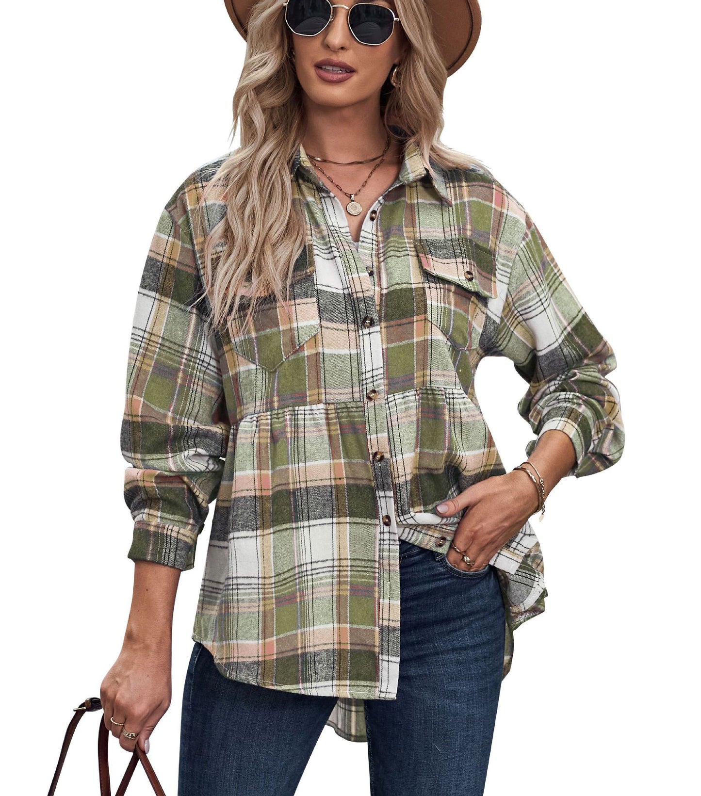Women's Casual Check Sexy Shirt In Europe And America | Orange And Other Colors