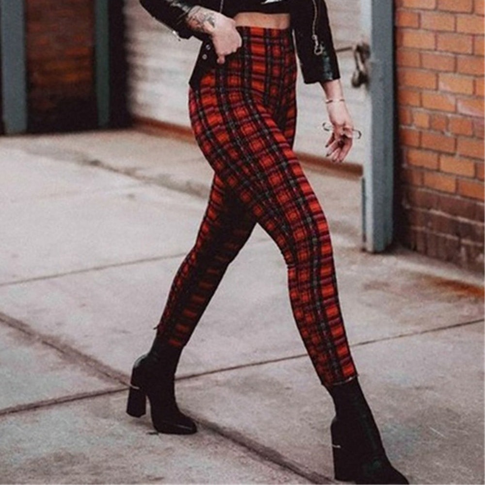 Women's Plaid Leggings Pants | Straight Type Pants