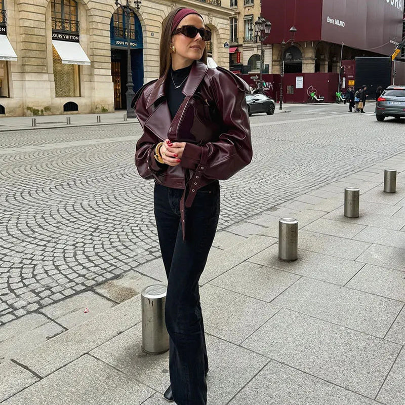 Chic Coat For Women | Leather Jacket Fashion Cropped Tops Streetwear For A Notable Presence In The City