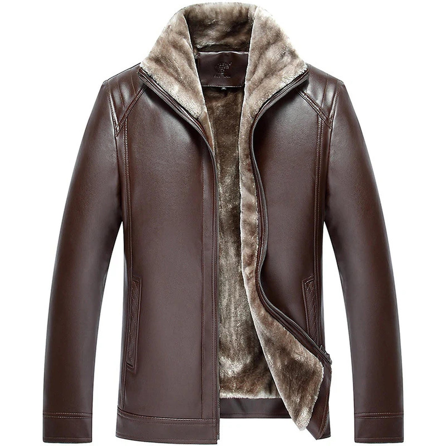 Men's Elegant Plush Thick Leather Cotton Jacket For Winter