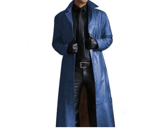 Chaqueta de cuero larga con solapas ajustadas para hombre | Para invierno