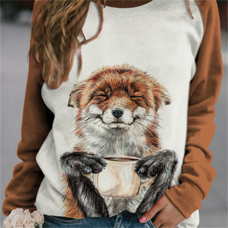 Women's Fashion Casual Print Round Neck Sweater