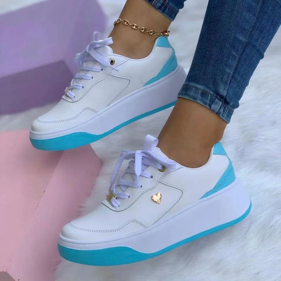 New Plus Size Casual Flat Round Toe Color-blocking Front Lace-up Platform Shoes