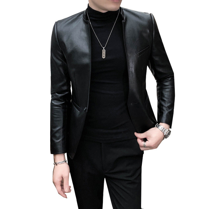 Men's PU Leather Vintage Modern Slim Elegant Button Coat