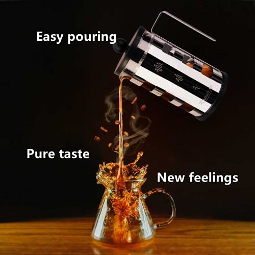 French Press Cafetiere 4 Cups, Stainless Steel Body Shell Coffee Maker- Heat Resistant - Stainless Steel Filter - To Start the Day and End the Afternoon