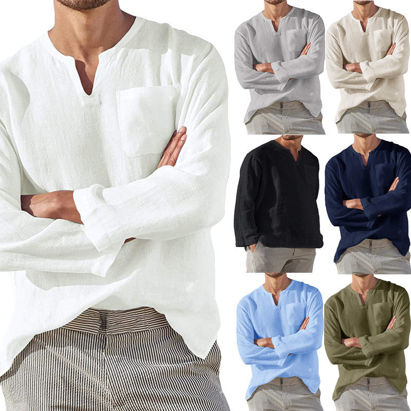 Men's Stylish Acetate Fibre Long Sleeve V-neck Shirt