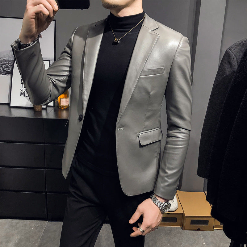 Men's PU Leather Vintage Modern Slim Elegant Button Coat