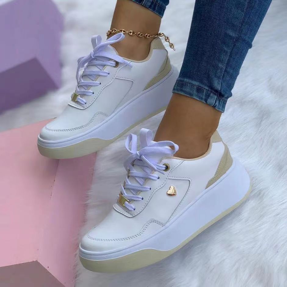 New Plus Size Casual Flat Round Toe Color-blocking Front Lace-up Platform Shoes