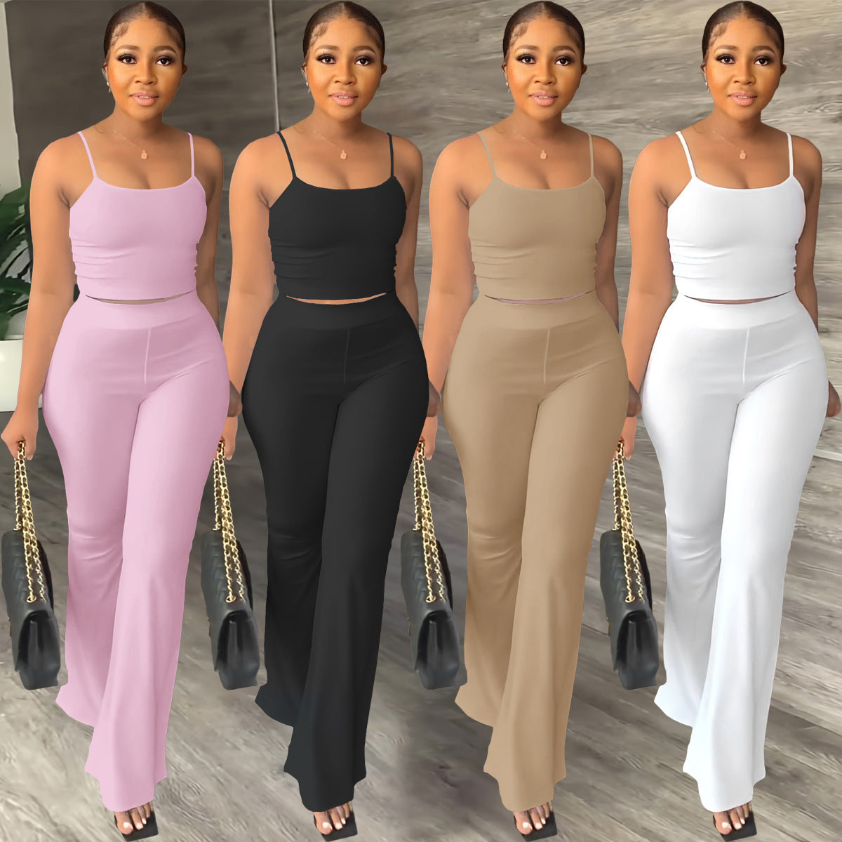 Women's Elegant Solid Color Sling Bell-bottom Pants Simple