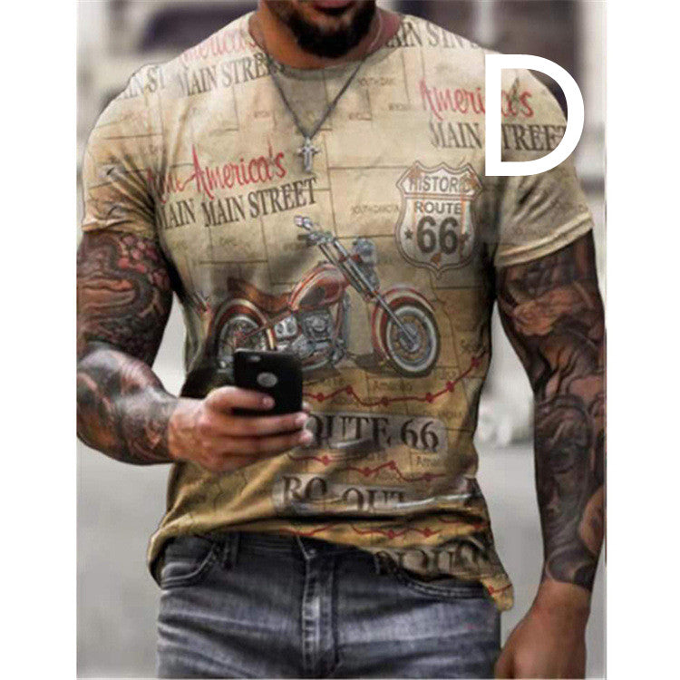 Men's T-shirt Car Highway Motorcycle Hip Hop For Summer