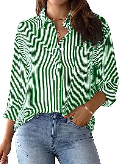 Women's Casual Loose Striped Long Sleeve Shirt for Home or Outing