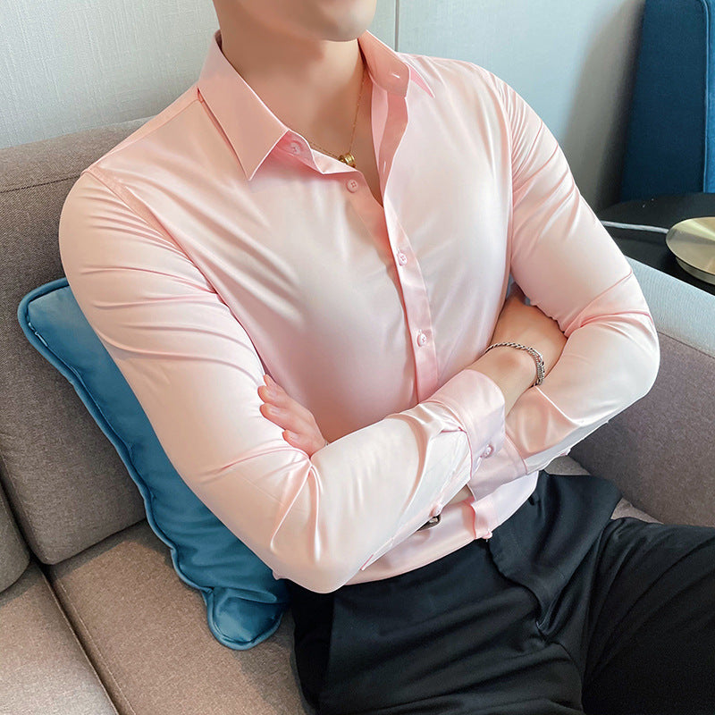 Men's Pure Red Solid Color Long Sleeve Shirt For Autumn