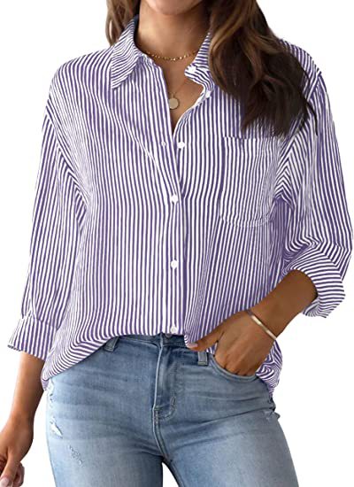 Women's Casual Loose Striped Long Sleeve Shirt for Home or Outing
