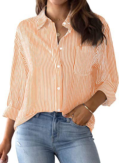 Women's Casual Loose Striped Long Sleeve Shirt for Home or Outing