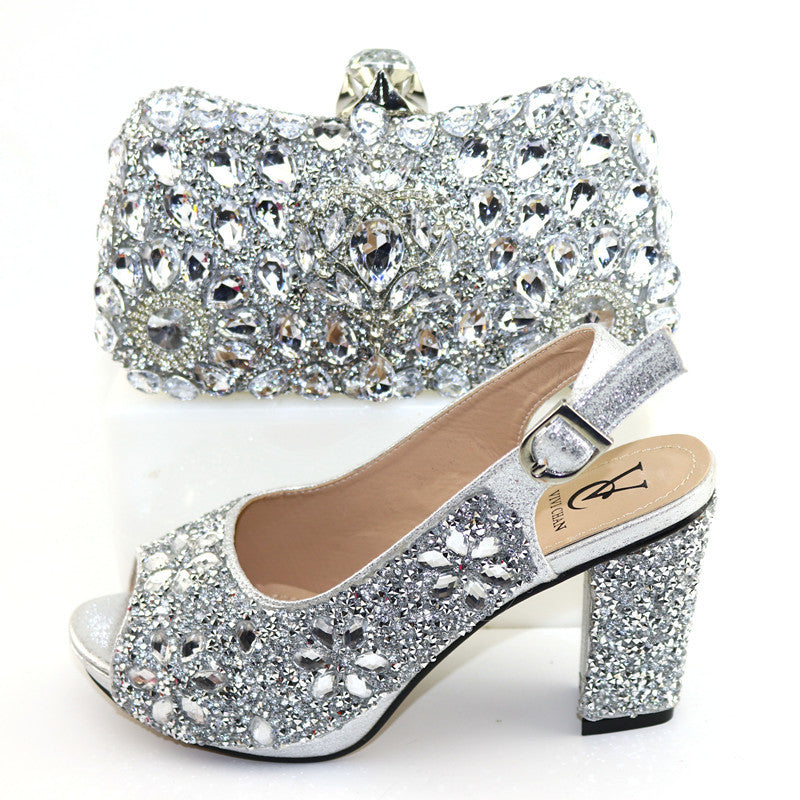 Women's Formal Heel Sandals For Night Club | Bag With Rhinestone Shoes.