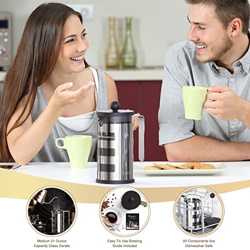 French Press Cafetiere 4 Cups, Stainless Steel Body Shell Coffee Maker- Heat Resistant - Stainless Steel Filter - To Start the Day and End the Afternoon