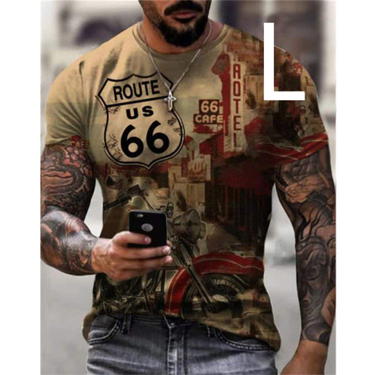 Men's T-shirt Car Highway Motorcycle Hip Hop For Summer