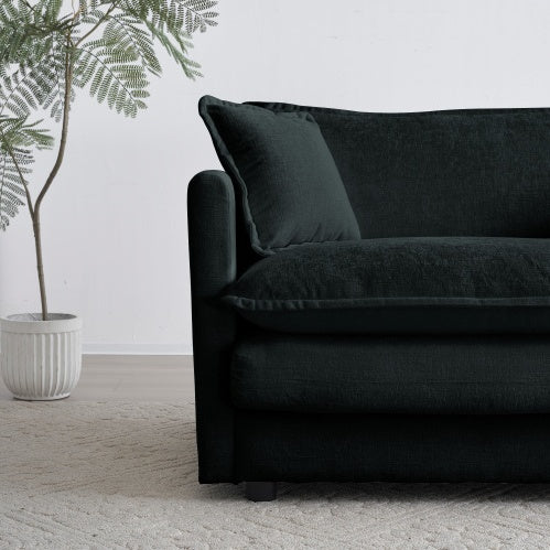 Black Chenille Modern Fabric Loveseat Sofa Couch For Living Room, 2-Seat With 4 Pillows