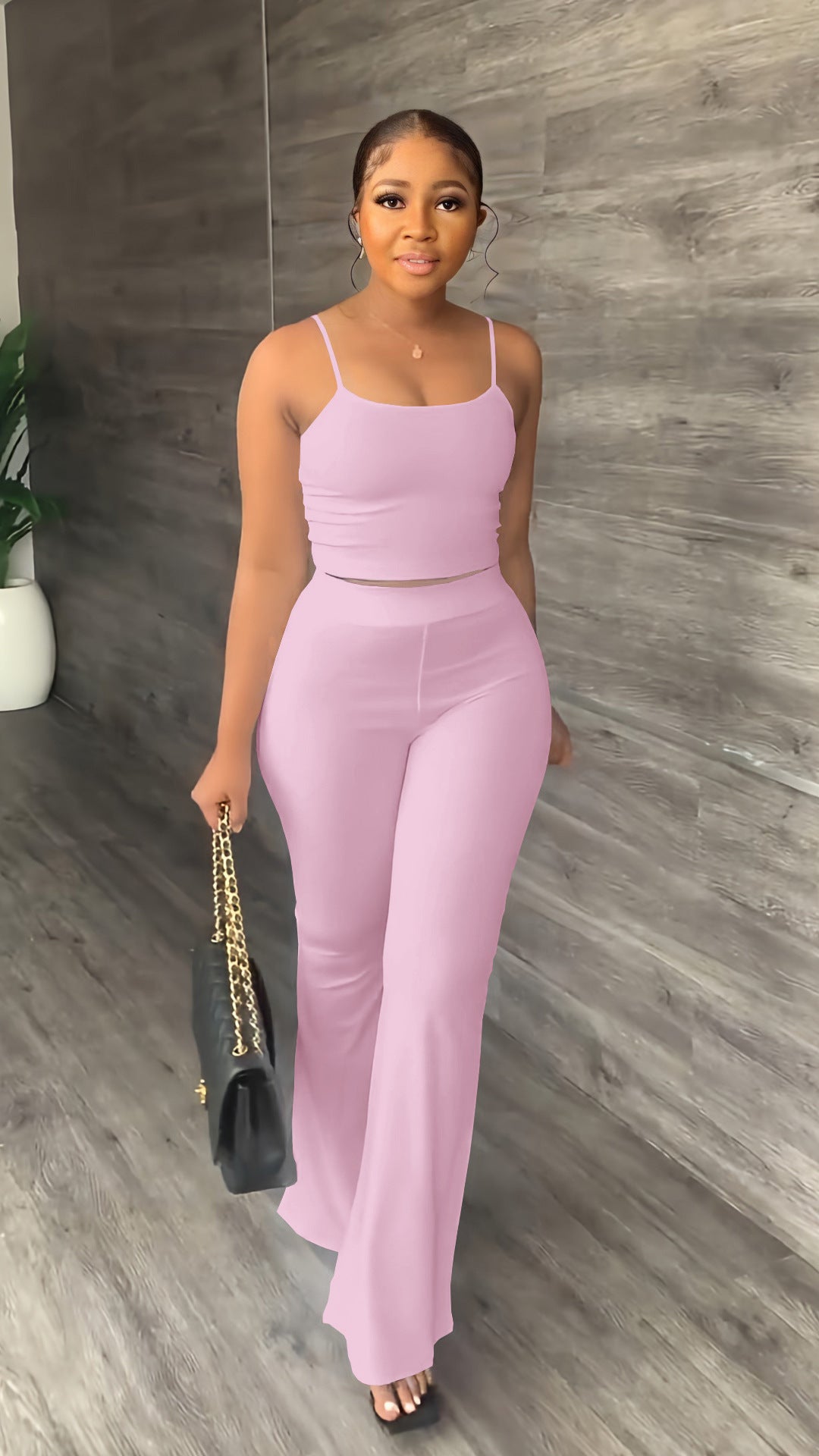 Women's Elegant Solid Color Sling Bell-bottom Pants Simple