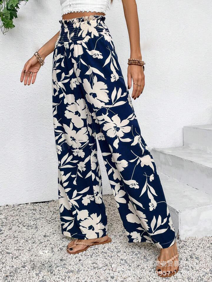 Women’s High-Waist Floral Wide-Leg Pants – Comfortable Casual Trousers