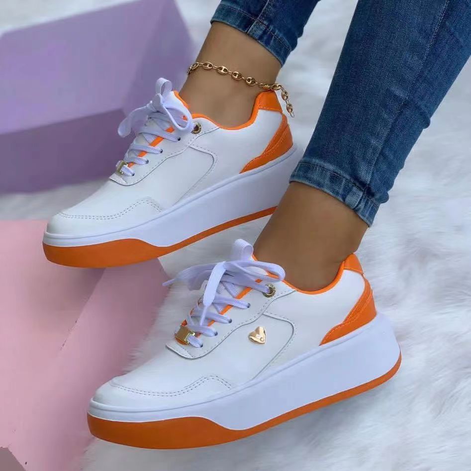 New Plus Size Casual Flat Round Toe Color-blocking Front Lace-up Platform Shoes