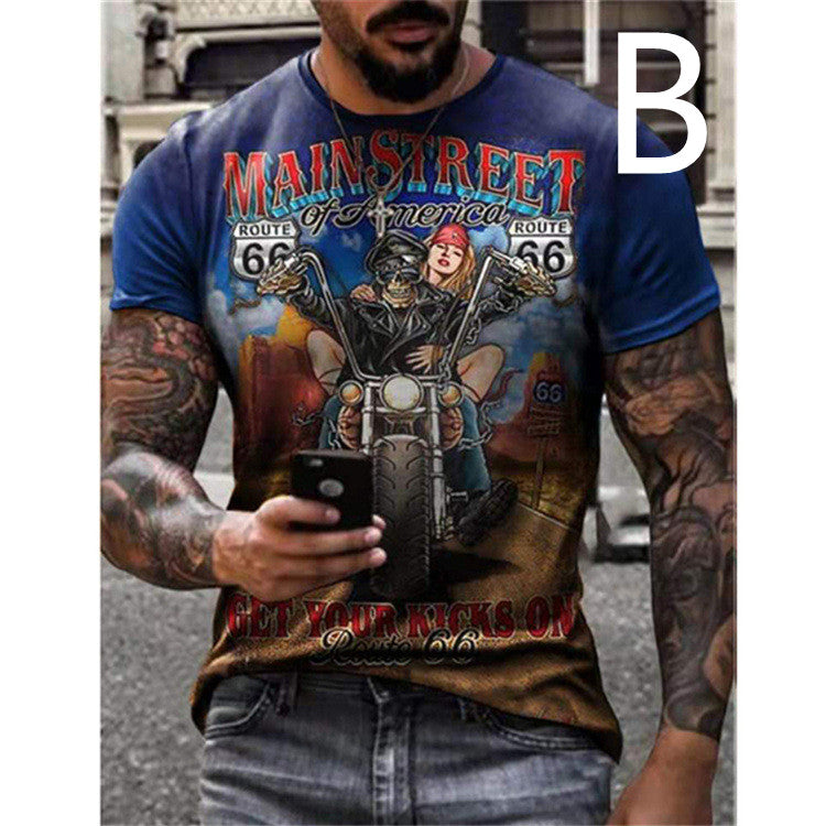 Men's T-shirt Car Highway Motorcycle Hip Hop For Summer
