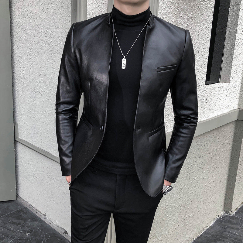 Men's PU Leather Vintage Modern Slim Elegant Button Coat