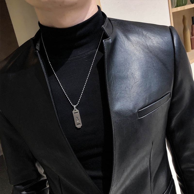 Men's PU Leather Vintage Modern Slim Elegant Button Coat