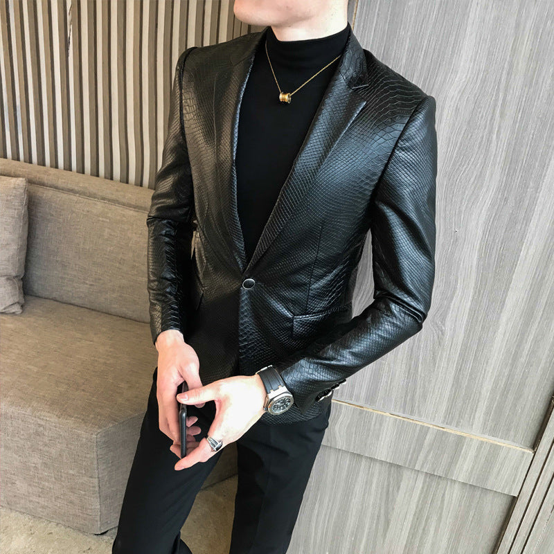 Men's PU Leather Vintage Modern Slim Elegant Button Coat