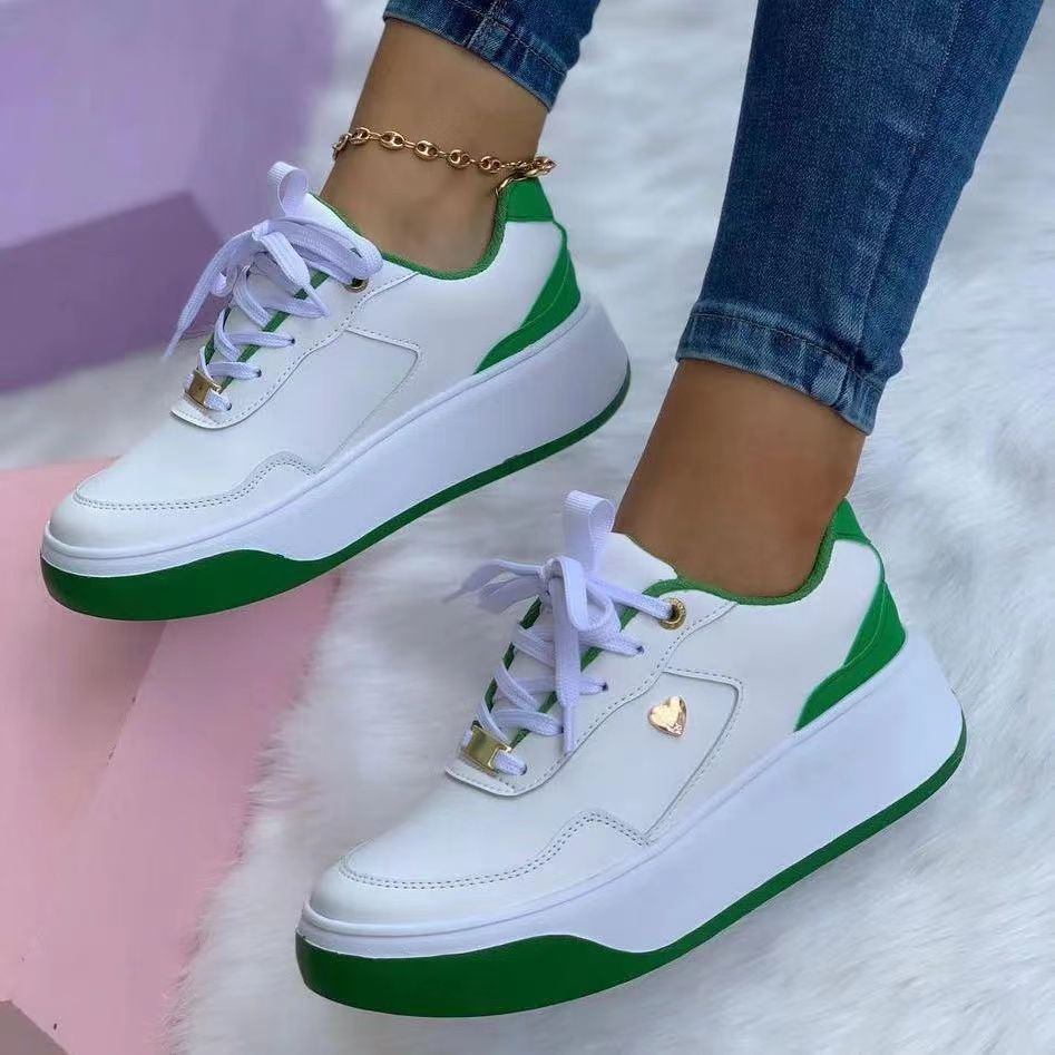 New Plus Size Casual Flat Round Toe Color-blocking Front Lace-up Platform Shoes