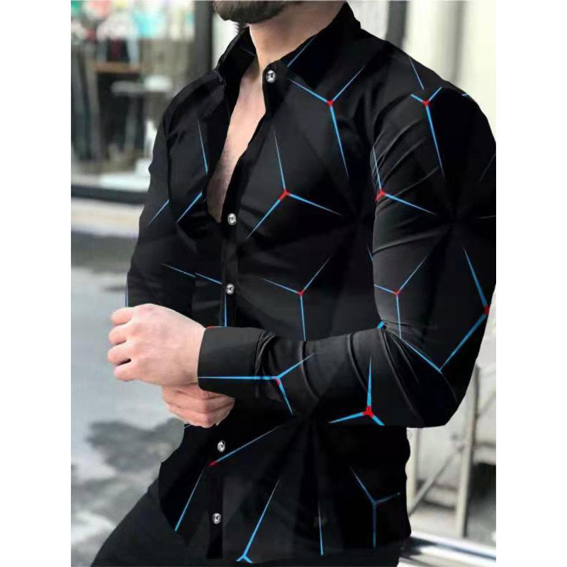 Youth Long Sleeve Shirt Casual Slim Fit Men European & American Fashion