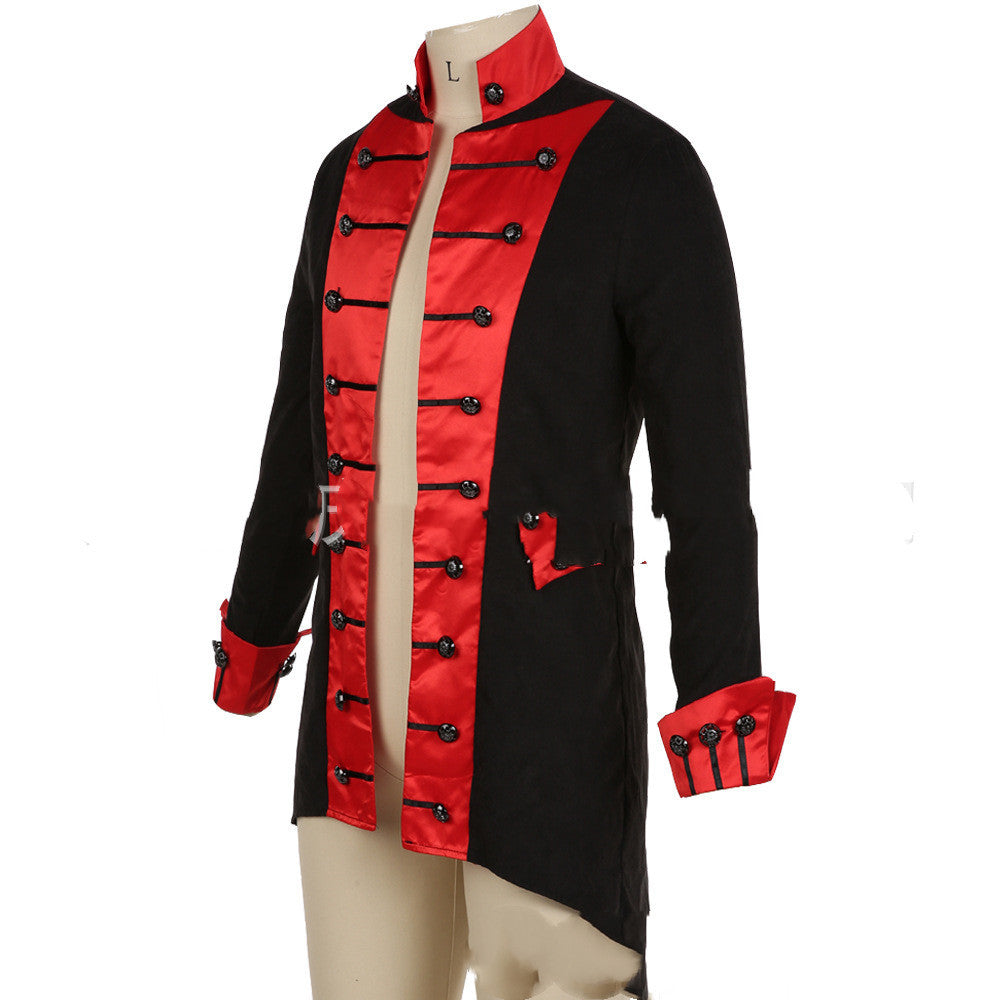 Men's colorful, vintage steampunk coat. Red and black.