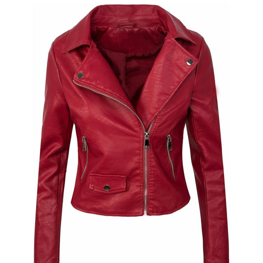 Stylish Leather Jacket For Women | Chic Slim PU Leather Fall Winter Coat With Short Zipper